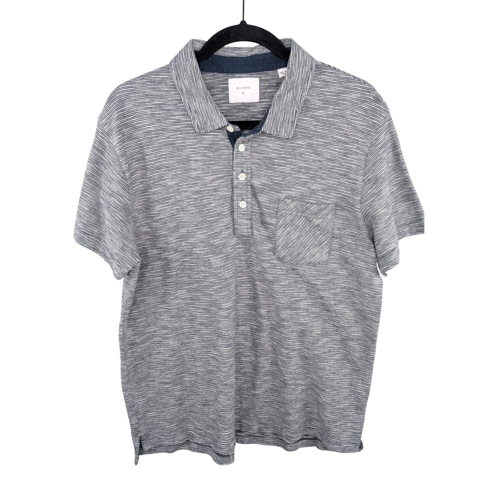 Billy Reid‎ Mens Pensacola Polo XL Grey Striped Organic Cotton Golf Luxury